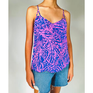 Lilly Pulitzer Tank Top XS Blue Pink Zebra Print Silk